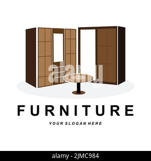 Wardrobe Logo Design, Mobili Abbigliamento Place Illustrazione, legno Craft Company Brand Icon Vector Illustrazione Vettoriale