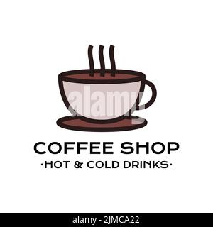 Logo vettoriale minimalista con tazza di caffè caldo e testo Illustrazione Vettoriale