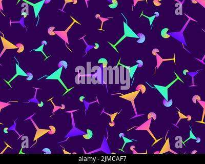 Cocktail con ombrelloni 80s stile senza cuciture. Cocktail alcolici con ombrelloni e fettine di lime. Design per menu bar, materiale pubblicitario e. Illustrazione Vettoriale