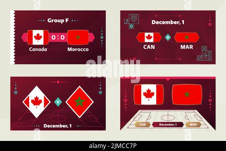 Canada vs Marocco, Football 2022, campionato di Football del Gruppo F. World Competition contro squadre intro sport background, campionato competizione Illustrazione Vettoriale