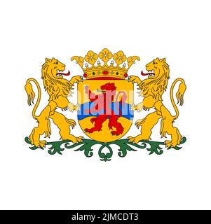 Stemma olandese, araldica provincia di Overijssel, emblema araldico vettore. Paesi Bassi simbolo di bandiera di stato olandese o stemma con leoni, shi Illustrazione Vettoriale