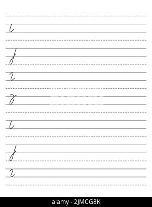 Foglio di lavoro di scrittura prescolare con linee tratteggiate di traccia per esercitarsi in abilità motorie fini. Pagina di esercitazione per calligraphy. Illustrazione vettoriale del contorno a. Illustrazione Vettoriale