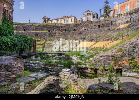 Teatro Romano nel centro storico, Catania, Costa Est, Sicilia, Italia Foto Stock