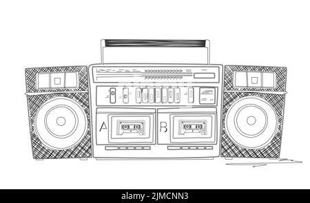 Vintage boombox stereo radio su sfondo bianco, illustrazione vettoriale Foto Stock