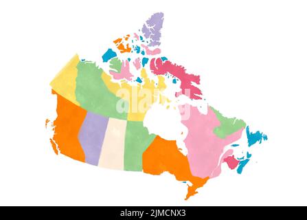 Mappa del Canada in acquerelli su sfondo bianco Foto Stock