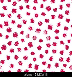 Ripetizione vettoriale senza giunture camomilla. Fiori rosa disegnati a mano con centri gialli isolati su sfondo bianco. Ornamento botanico. Cute pianta illustrratio Illustrazione Vettoriale