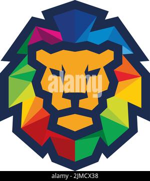 Design semplice e affilato di Lion Head con la criniera colorata Illustrazione Vettoriale