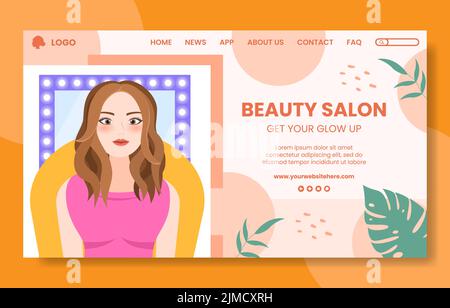 Salone di bellezza Social Media Landing Page Template Flat Cartoon background Vector Illustration Illustrazione Vettoriale