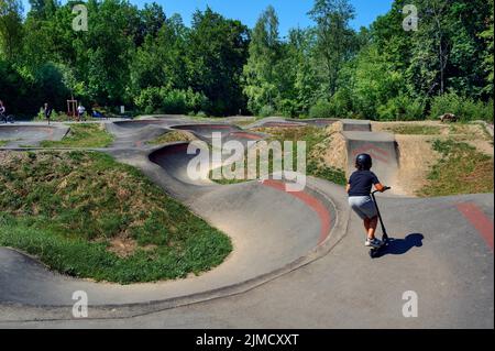 Pompa e Kidstrack, Engelhaldepark, Kempten Allgaeu, Baviera, Germania Foto Stock