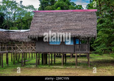 Il Curassow Amazon Lodge si trova sulle rive del fiume Yanayacu nell'Amazzonia peruviana Foto Stock