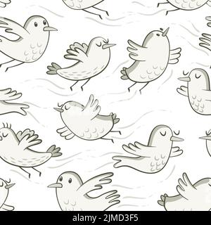 Modello senza cuciture realizzato con illustrazioni vettoriali di piccoli uccelli in volo. Illustrazione Vettoriale