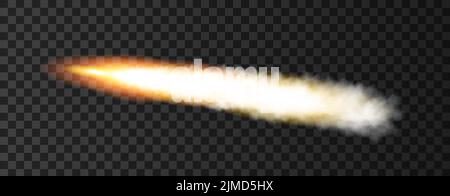 Fumo da lancio militare razzo. Pista di aeroplano o pista missilistica isolata su sfondo trasparente. Trama vettoriale di guerra realistica. Illustrazione Vettoriale