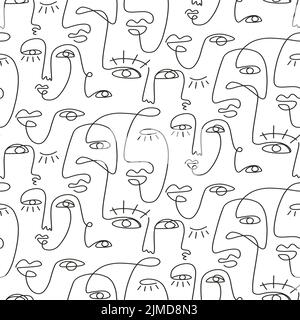 Ripetizione senza giunture di una faccia astratta del disegno di una linea Illustrazione Vettoriale