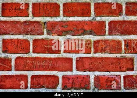 Sfondo. Muro della scuola di 180 anni - sfondo antico e spazio copia. Foto Stock