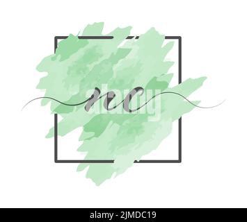Le lettere minuscole N e C calligrafiche sono scritte in una linea continua su uno sfondo colorato in un riquadro Illustrazione Vettoriale