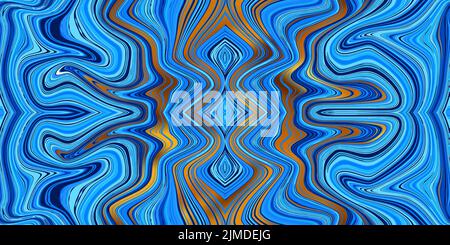 Marmo blu e oro senza cuciture con vortici psichedelici. Struttura acrilica liquida vettoriale. Flow art. Trippy 70s sfondo tessile. Tie colorante semplice Illustrazione Vettoriale