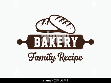 Una semplice illustrazione di un'idea di logo di panetteria in due modi diversi: Bianco e nero. Illustrazione Vettoriale