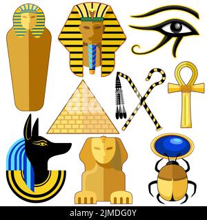 Un'illustrazione vettoriale di un insieme di simboli antichi dell'Egitto Illustrazione Vettoriale