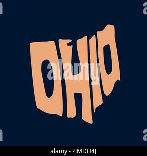 La tipografia dell'Ohio arancione su sfondo blu scuro Illustrazione Vettoriale