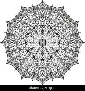 Ornamento di mandala in pizzo vittoriano rotondo. Disegno del libro da colorare. Illustrazione vettoriale di scorta in stile orientale. Illustrazione Vettoriale