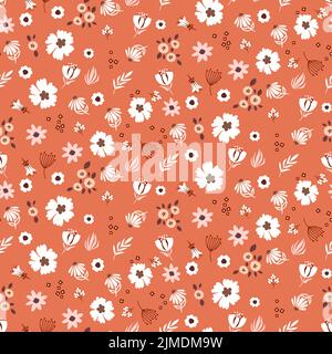 Rosso millefleur modello colore fiori vintage stile senza cuciture modello. Illustrazione Vettoriale