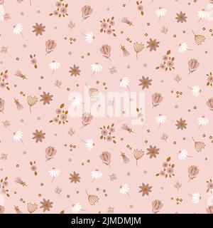 Pesca rosa motivo pastello colore fiori tenero carino motivo senza cuciture. Illustrazione Vettoriale