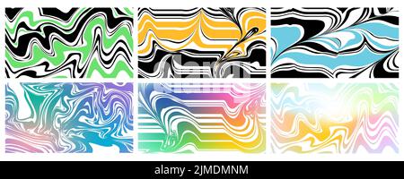 Set di strisce sfumate con copertura astratta. Design geometrico futuristico Y2K. Raccolta di modelli per brochure, poster, copertine, quaderni Illustrazione Vettoriale