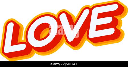 Amore. Frase romantica lettering isolato su bianco colorato effetto testo vettore disegno. Testo o iscrizioni in inglese. Il design moderno e creativo Illustrazione Vettoriale