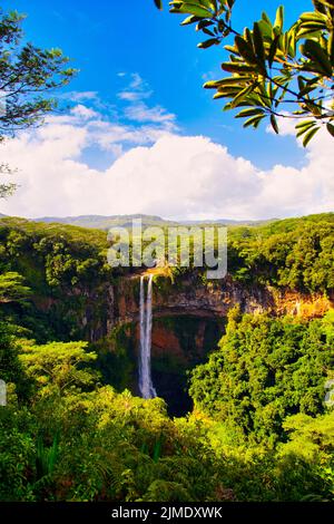 La bella cascata a Chamarel, Isola Mauritius, Ocan indiano, Africa Foto Stock