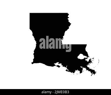Mappa della Louisiana USA. LA USA state Map. Bianco e nero Louisianian state Border Boundary Line Outline Geography Territory Shape Vector Illustration EPS C Illustrazione Vettoriale