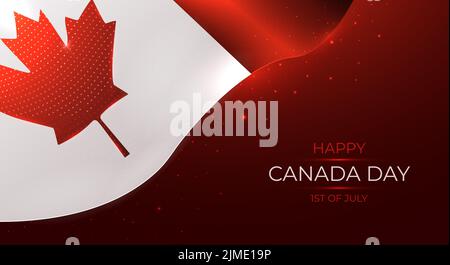 Happy Canada Day illustrazione vettoriale moderna, bandiera Canada ondulata, biglietto d'auguri nazionale, banner o poster delle festività. Foto Stock