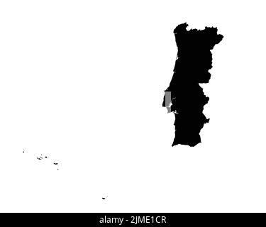 Mappa Portogallo. Mappa del Paese portoghese. Nazionale Nation in bianco e nero Geografia contorno confine confine territorio forma vettore Illustrazione EPS Clipar Illustrazione Vettoriale