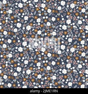 Millefleur motivo blu retro colore fiori tenero senza cuciture motivo. Illustrazione Vettoriale