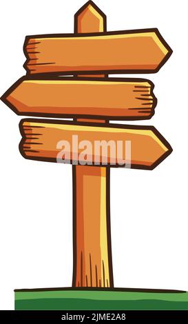 Un vettore di un segno di legno sull'erba con uno sfondo bianco Illustrazione Vettoriale