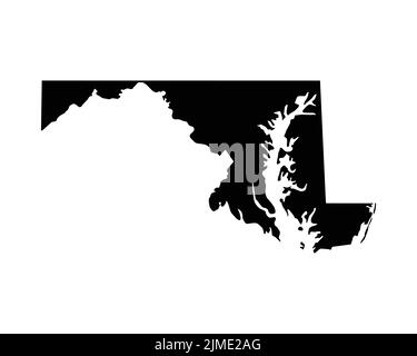 Maryland mappa degli Stati Uniti. MD USA state Map. Marylander bianco e nero confine di Stato contorno linea di confine Geografia territorio forma vettore Illustrazione EPS CLI Illustrazione Vettoriale