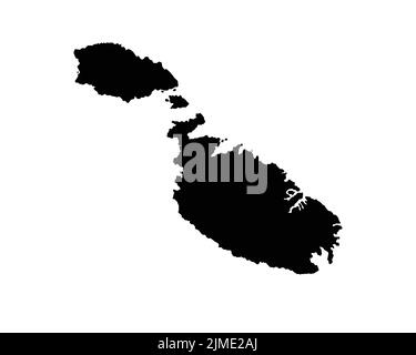 Mappa di Malta. Mappa del Paese maltese. Bianco e nero National Nation Outline Geografia Border Boundary Shape Territory Vector Illustration EPS clipart Illustrazione Vettoriale