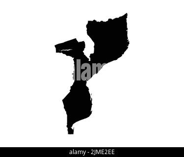 Mappa del Mozambico. Mappa del Paese mozambicano. Bianco e nero National Nation Outline Geografia Border Boundary Shape Territory Vector Illustration EPS clip Illustrazione Vettoriale
