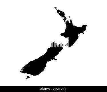 Mappa Nuova Zelanda. Kiwi Country Map. Bianco e nero New Zealander National Nation Outline Geografia Border Boundary Shape Territory Vector Illustration Illustrazione Vettoriale