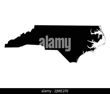 Mappa degli Stati Uniti del North Carolina. NC USA state Map. Bianco e nero North Carolinian state Border Boundary Line Outline Geografia Territory Shape Vector Illustra Illustrazione Vettoriale