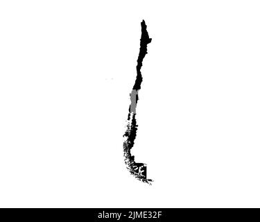 Mappa del Cile. Mappa del Paese cileno. Bianco e nero National Outline Geografia Border Boundary Shape Territory EPS Vector Illustration Clipart Illustrazione Vettoriale