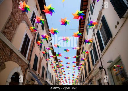 Pinwheels per colorare l'inizio dell'estate a Pietrasanta Lucca Toscana Foto Stock