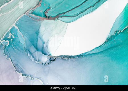 Inchiostro, astratto, pittura di mare. Inchiostro liquido colorato struttura ad acqua per uno sfondo ad alta risoluzione. Foto Stock