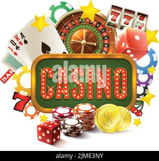 Casino cornice con gioco d'azzardo realistico e gioco di fortuna icone impostare l'illustrazione del vettore Illustrazione Vettoriale