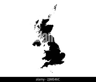 Mappa del Regno Unito. Mappa del Paese del Regno Unito. Bianco e nero Gran Bretagna British National Nation Geography Outline Border Boundary Territory Shape Vector Ill Illustrazione Vettoriale