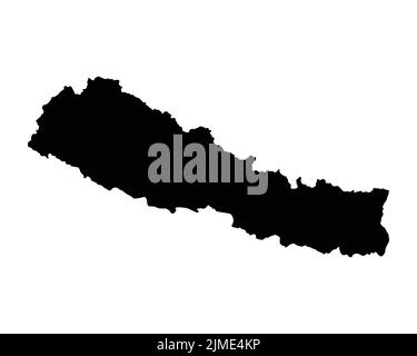 Mappa del Nepal. Mappa del Paese Nepalese. Bianco e nero Nepalese National Nation Outline Geography Border Boundary Shape Territory Vector Illustration EPS clip Illustrazione Vettoriale