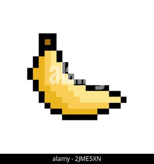 Banana colorata. 8 bit, vettore pixel banana su sfondo bianco. Frutta pixelata Illustrazione Vettoriale