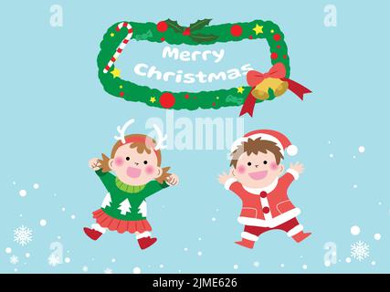 Bambini in costumi di Natale, illustrazione della scheda vettoriale di Natale Illustrazione Vettoriale
