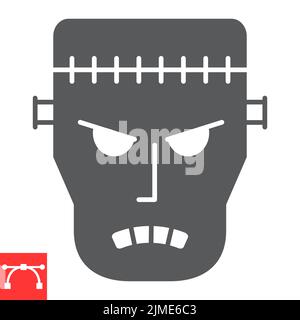 Frankenstein glifo icona, Halloween e mostro, zombie vettore icona, grafica vettoriale, tratto modificabile segno solido, eps 10. Illustrazione Vettoriale