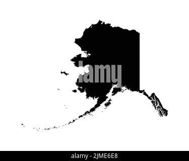 Mappa degli Stati Uniti dell'Alaska. AK USA state Map. Bianco e nero bordo di stato dell'Alaska contorno della linea di delimitazione Geografia territorio forma vettoriale illustrazione EPS clipart Illustrazione Vettoriale