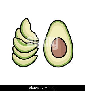 Icona della linea di colore avocado a metà e a fette. Verdura naturale. Pittogramma per pagina web, app mobile, promo. Illustrazione Vettoriale